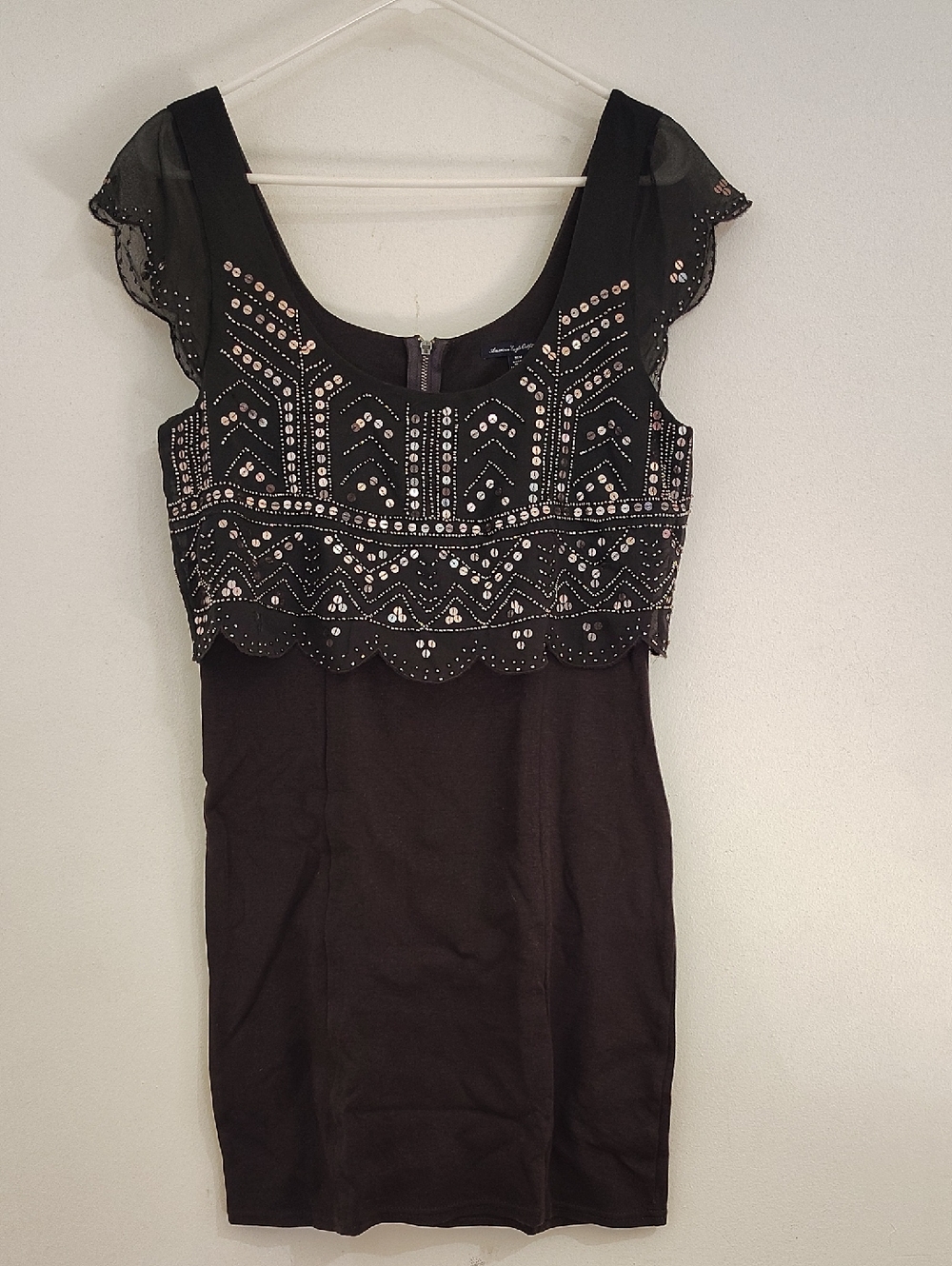 American Eagle Outfitters Black Embellished Scoop Neck Dress